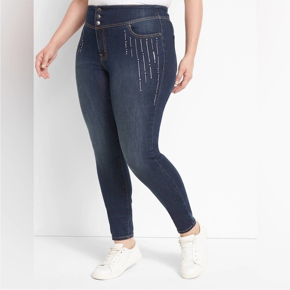 Lane Bryant Jeggings Womens 20 Signature Fit Magic Waistband Blue Studded EUC